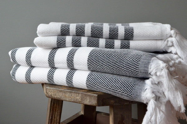 Herringbone Towels - Black - Indigo Traders