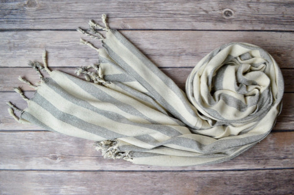 Hand-loomed Silk Scarf - Grey Stripe - Indigo Traders