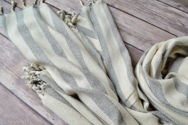 Hand-loomed Silk Scarf - Grey Stripe - Indigo Traders