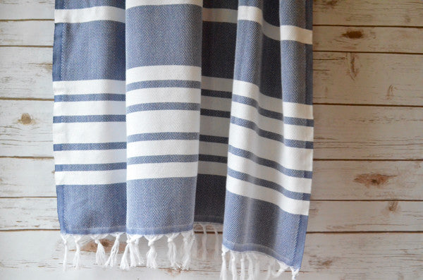 Herringbone Towels - Navy - Indigo Traders