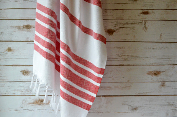 Herringbone Towels - Red - Indigo Traders