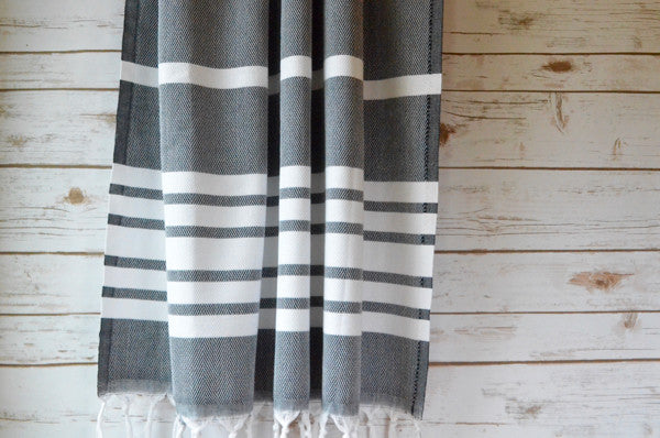 Herringbone Towels - Black - Indigo Traders