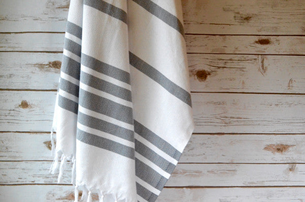 Herringbone Towels - Slate - Indigo Traders