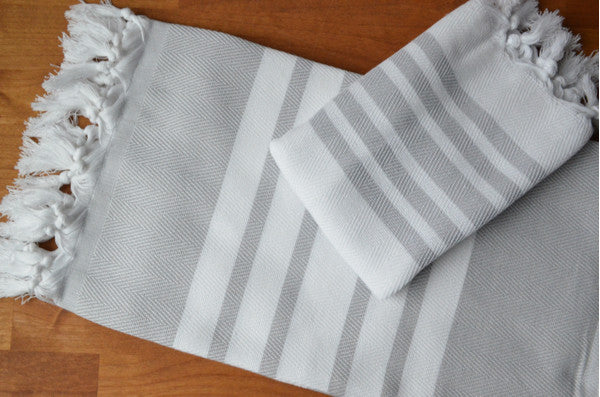 Herringbone Towels - Grey - Indigo Traders