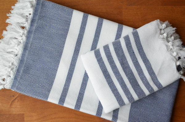 Herringbone Towels - Navy - Indigo Traders