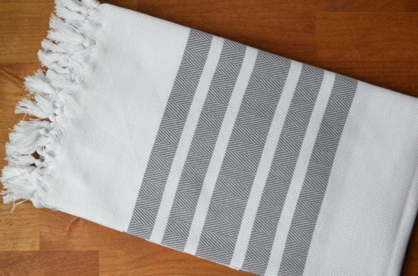 Herringbone Towels - Slate - Indigo Traders