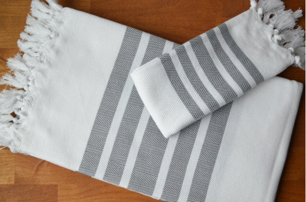 Herringbone Towels - Slate - Indigo Traders