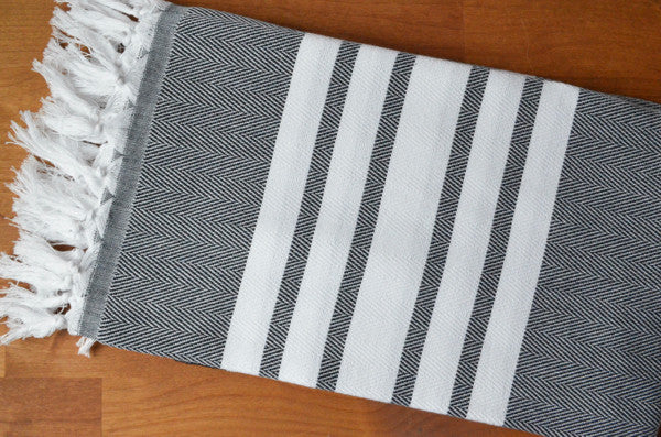 Herringbone Towels - Black - Indigo Traders