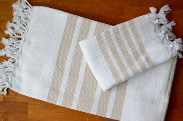Herringbone Towels - Beige - Indigo Traders