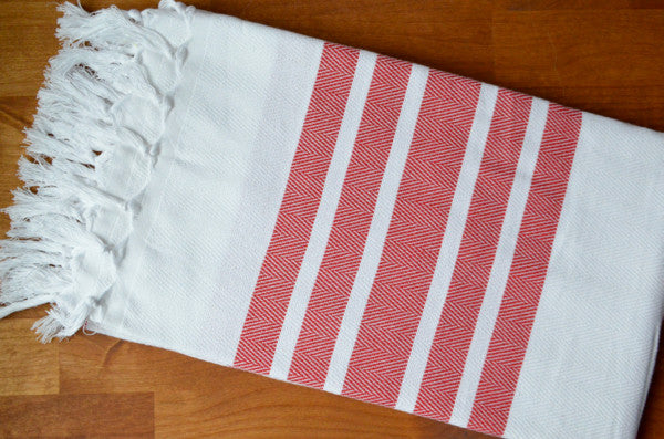 Herringbone Towels - Red - Indigo Traders