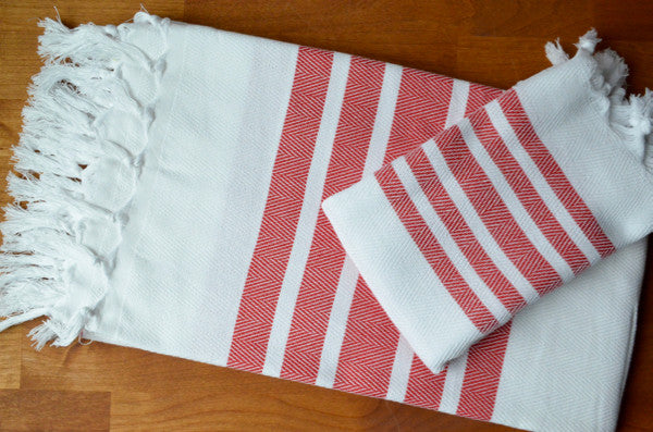 Herringbone Towels - Red - Indigo Traders