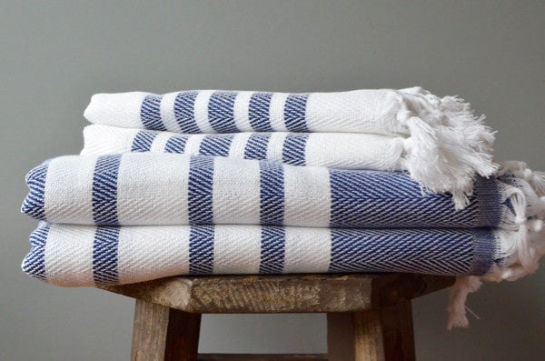 Herringbone Towels - Navy - Indigo Traders