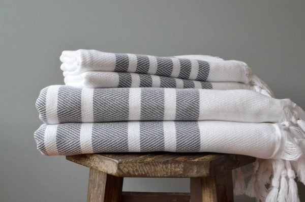 Herringbone Towels - Slate - Indigo Traders