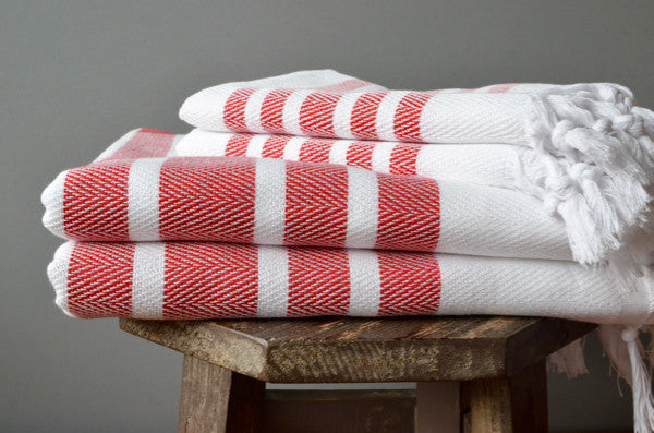 Herringbone Towels - Red - Indigo Traders