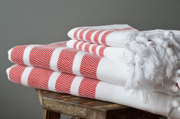 Herringbone Towels - Red - Indigo Traders