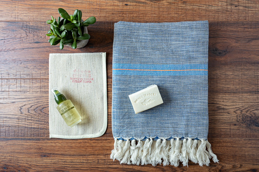 Hand Towels: Turkish Cotton Hand Towel Peshtemals - Olive and Linen