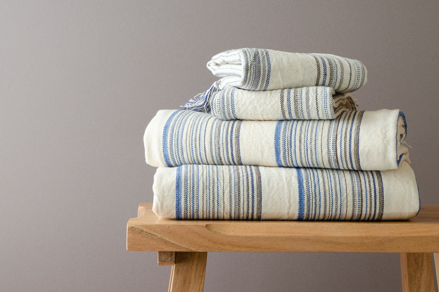 Wholesale Blue Stripe Herringbone Kitchen Towels - 15 X 26