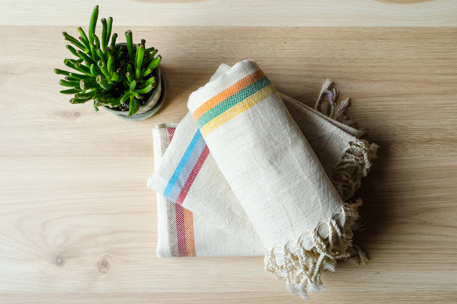 Hand Towels: Turkish Cotton Hand Towel Peshtemals - Olive and Linen